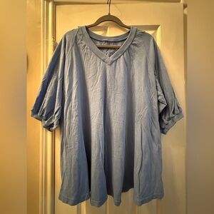 Free People - V-Neck Puff Sleeve Shirt - Light Blue